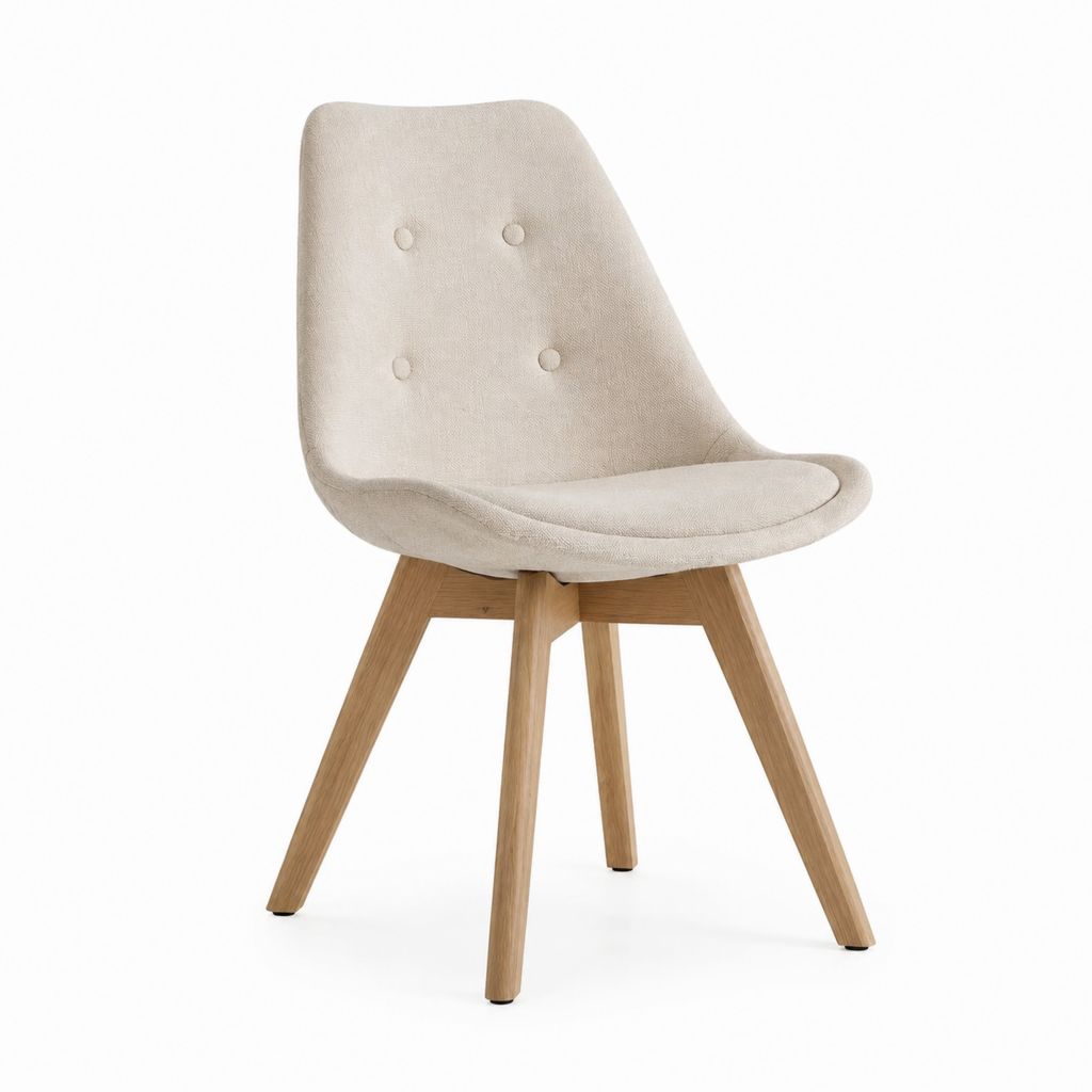 Esszimmerstuhl Beige mit Polyesterbezug und Eichenholzbeinen 48 x 56 x 82 cm