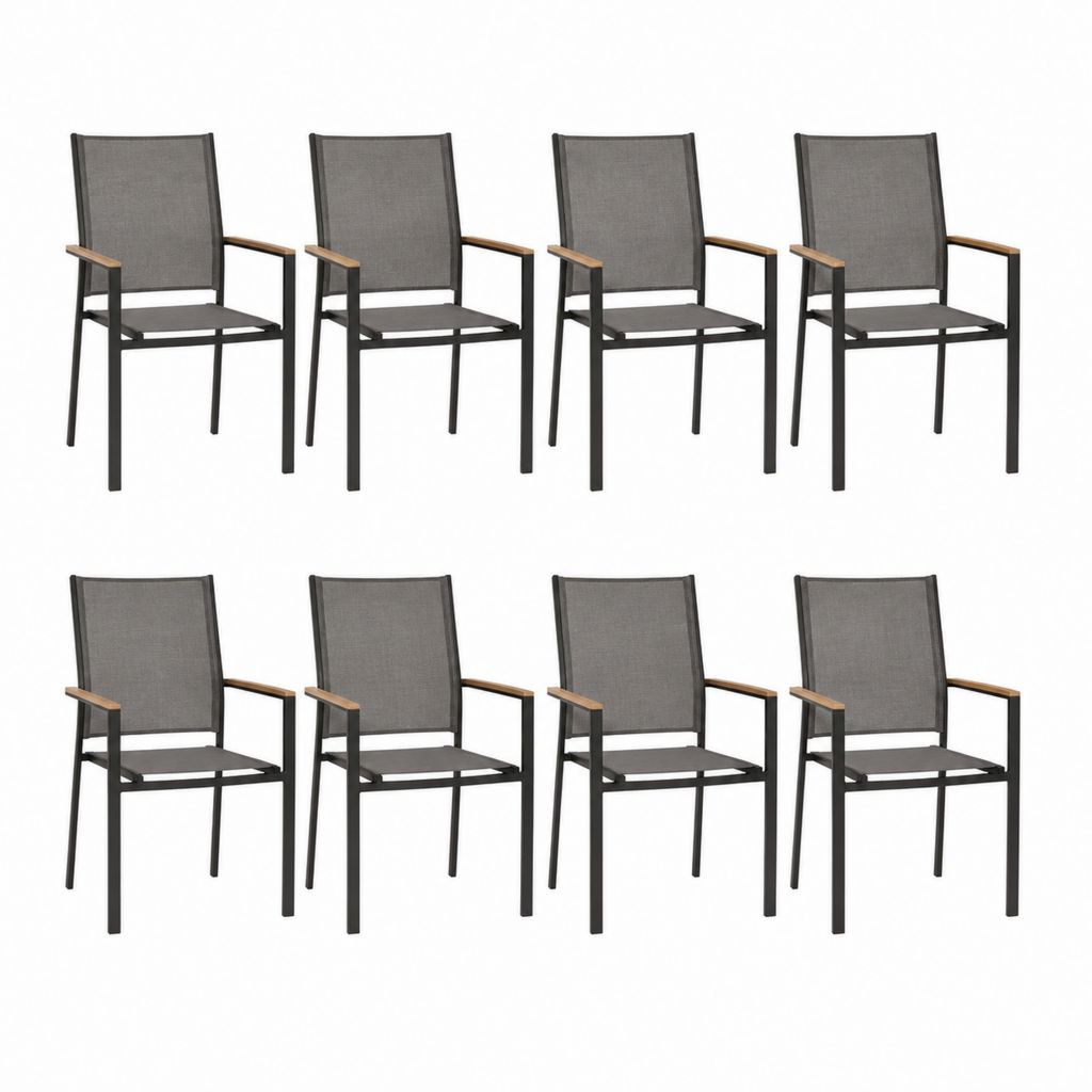 8er Set Gartenstühle mit Armlehnen Anthrazit Aluminium Textilene 55 x 65 x 90 cm