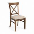 Esszimmerstuhl Braun aus massivem Gummibaumholz mit beigem Polyesterbezug 45 x 52 x 94 cm