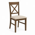 Esszimmerstuhl Braun aus Massivholz mit beigem Polyesterbezug X-Rückenlehne 43 x 50 x 96 cm