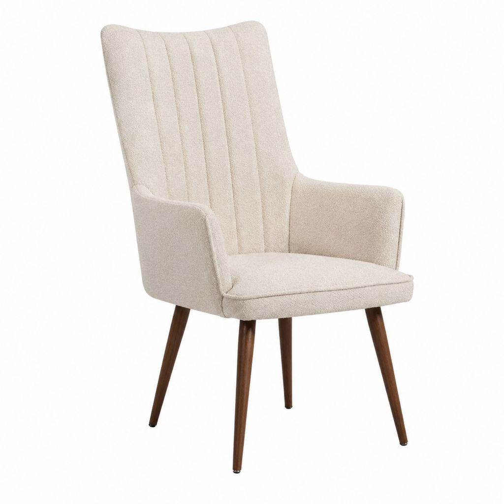 Esszimmerstuhl mit Armlehnen Beige Polyester Bouclé Walnussfarbene Massivholzbeine 60 x 65 x 100 cm