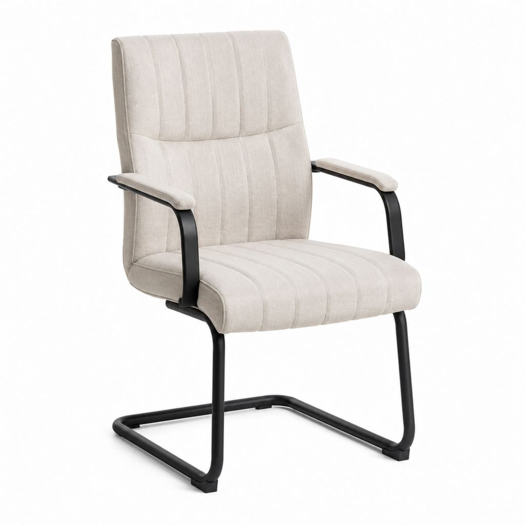 Freischwinger Esszimmerstuhl Beige Polyester Stahlgestell mit Armlehnen 60 x 64 x 94 cm