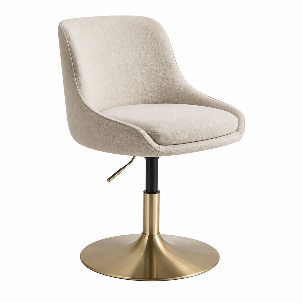 Höhenverstellbarer drehbarer Esszimmerstuhl Beige Polyester mit rundem Stahlfuß 48 x 56 x 82-94 cm