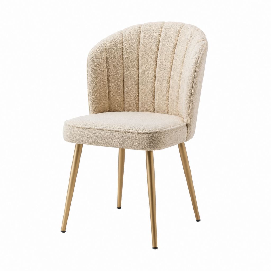 Esszimmerstuhl Bouclé Creme mit Stahlbeinen in Gold 50 x 58 x 83 cm