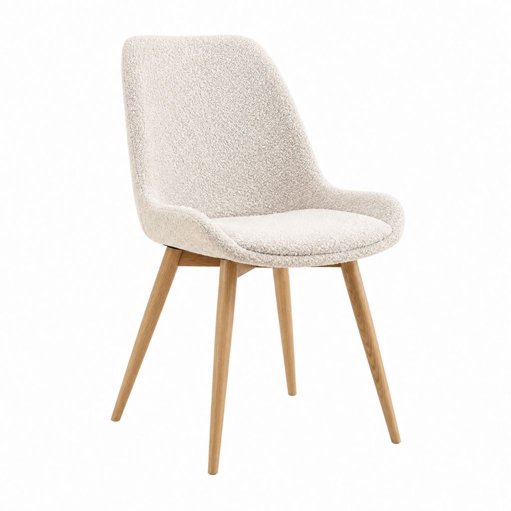 Esszimmerstuhl Creme Bouclé-Polyester mit Eichenholzbeinen 54 x 60 x 83 cm