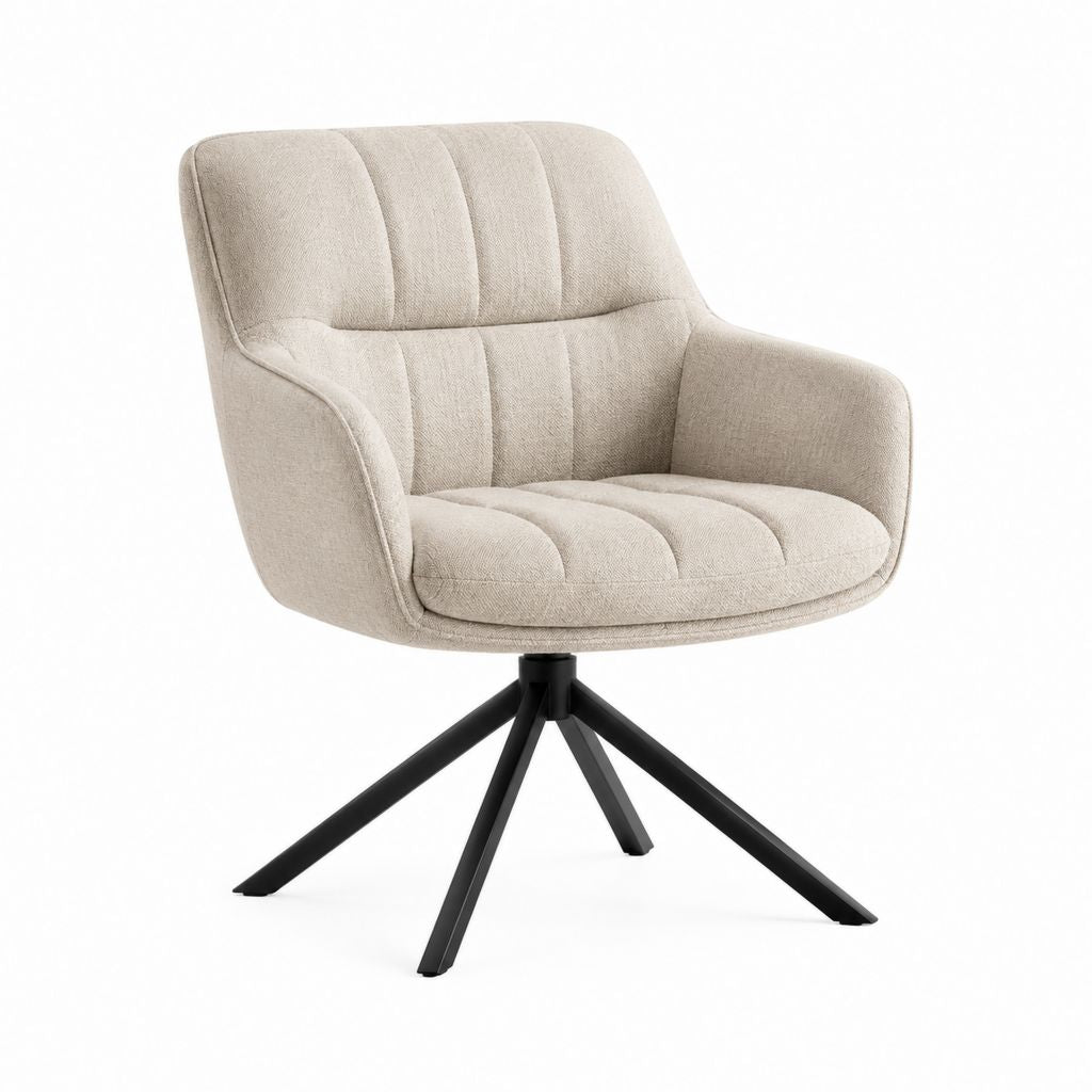 Drehbarer Esszimmerstuhl Beige mit Polyesterbezug und Stahlgestell 62 x 64 x 86 cm