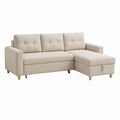 Schlafsofa mit Ottomane Beige Cord L-Form 230 x 150 x 85 cm