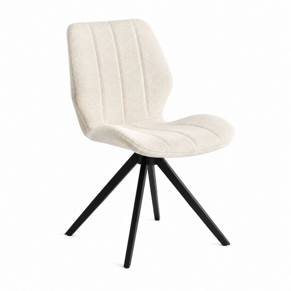 Esszimmerstuhl Creme Polyester-Bouclé geschwungene Rückenlehne schwarzes Stahlgestell 58 x 60 x 84 cm
